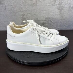Cole Haan Grand Ambition Flatform Sneakers White Leather Womens Size 7.5B
